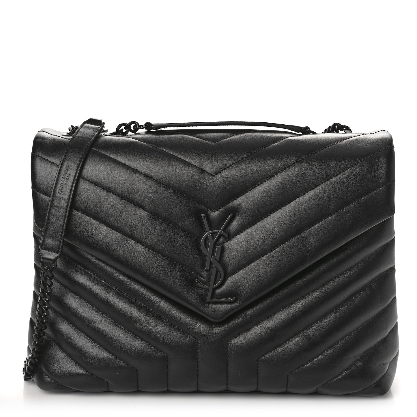 Calfskin Y Quilted Monogram Monochrome Medium Loulou Chain Satchel Black