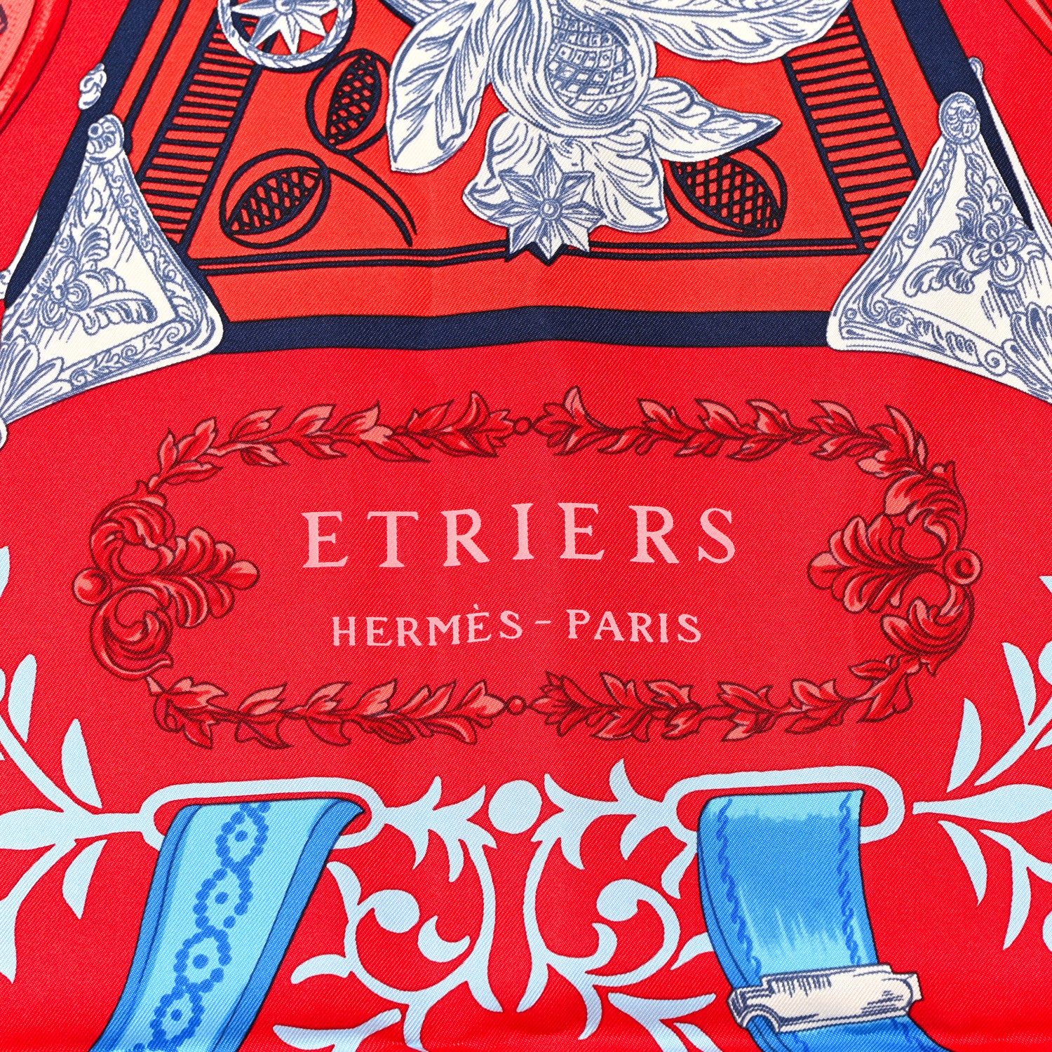 Hermes Silk Etriers Scarf 90 Rouge Vif Bleu 2 of 4