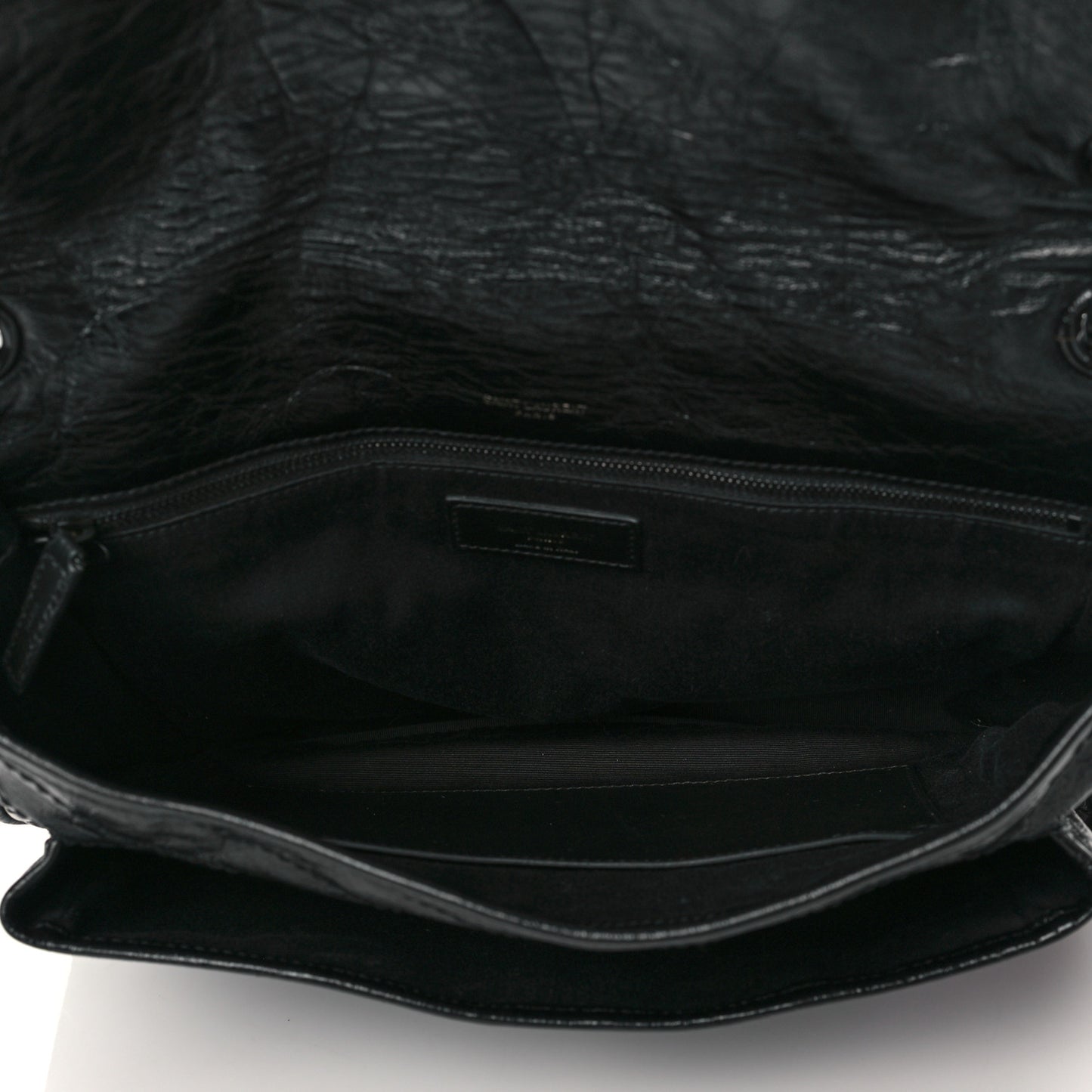 Crinkled Calfskin Matelasse Monogram Medium Niki Chain Satchel Black