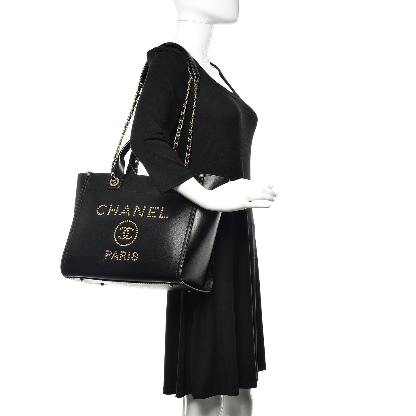 Caviar Small Studded Deauville Tote Black