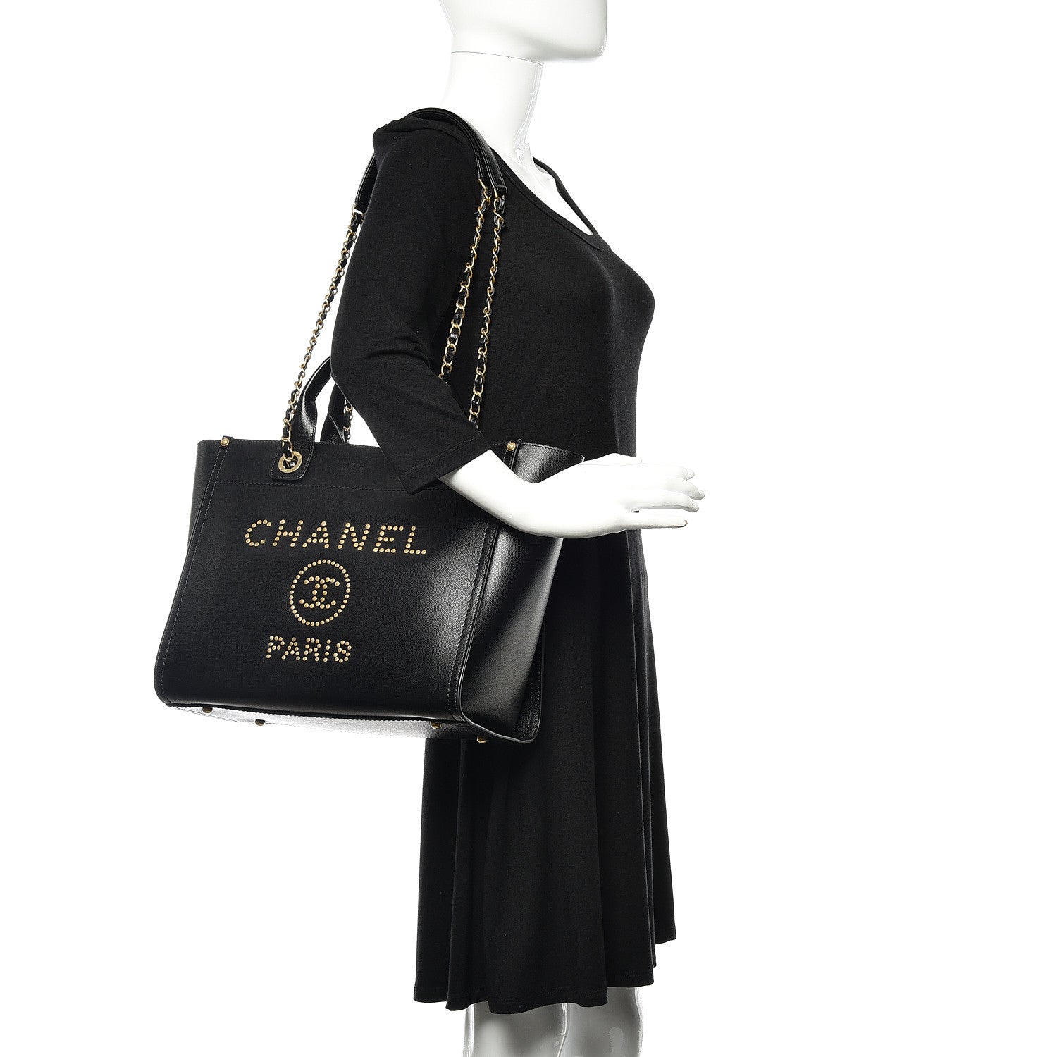 Chanel Caviar Small Studded Deauville Tote Black 2 of 9