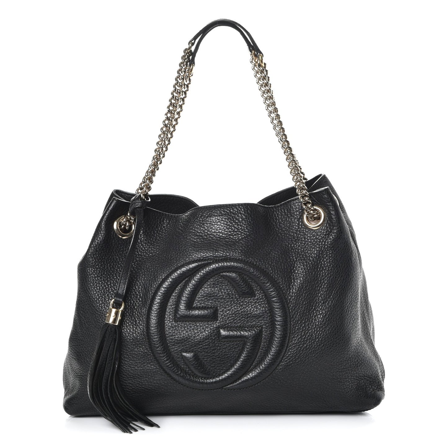 Pebbled Calfskin Medium Soho Chain Shoulder Bag Black