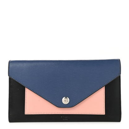 Celine Liege Calfskin Pocket Tri-Fold Multifunction Envelope Flap Wallet Navy Multicolor 1 of 5