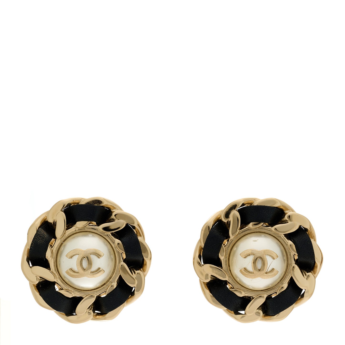 Pearl Lambskin Chain Around CC Earrings Gold