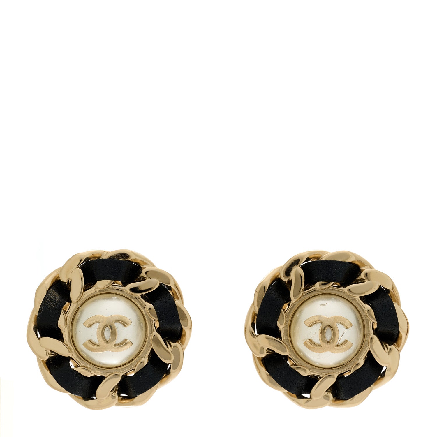 Chanel Pearl Lambskin Chain Around CC Earrings Gold 1 of 5
