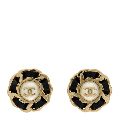 Chanel Pearl Lambskin Chain Around CC Earrings Gold 1 of 5