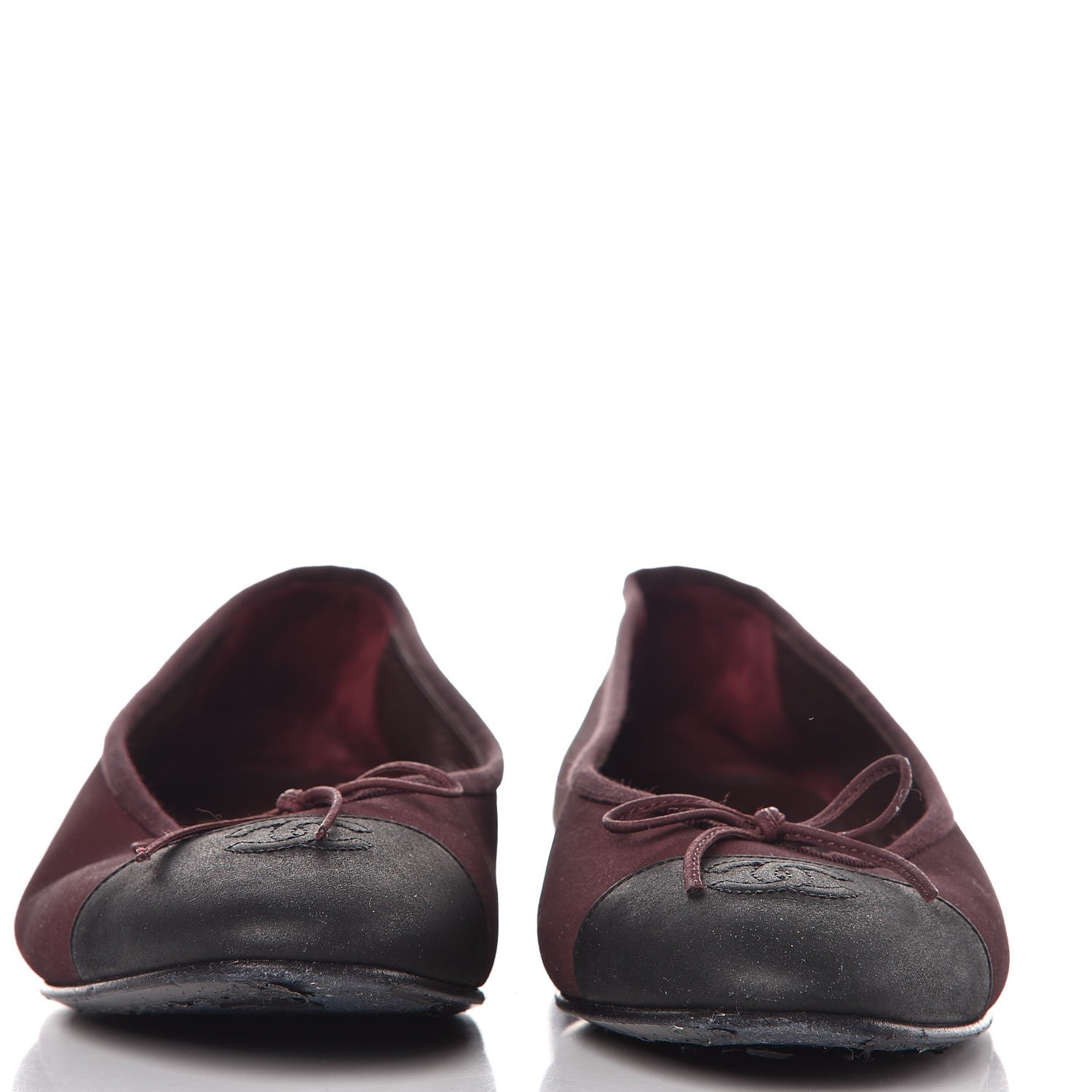 Chanel Nubuck Cap Toe CC Ballerina Flats 41 Burgundy Black 2 of 13