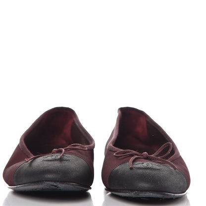 Chanel Nubuck Cap Toe CC Ballerina Flats 41 Burgundy Black 2 of 13