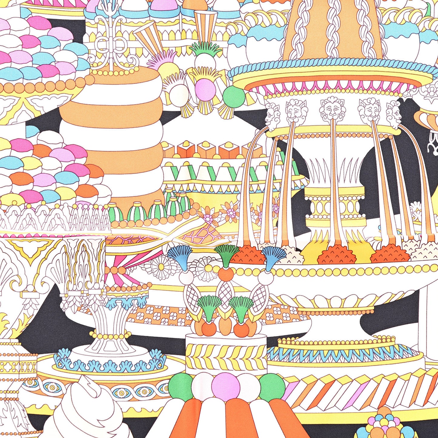 Silk La Patisserie Francaise Scarf 90 Orange Black Multicolor