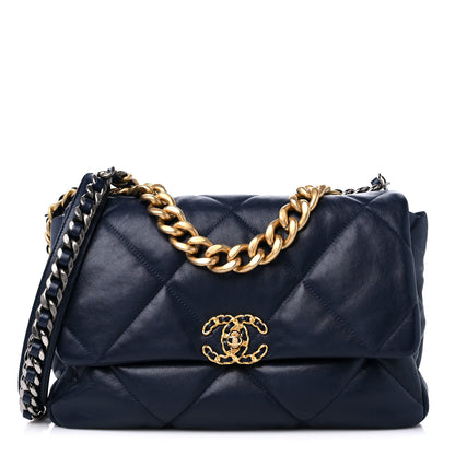 Chanel Lambskin Quilted Large Chanel 19 Flap Navy Blue 1 of 9