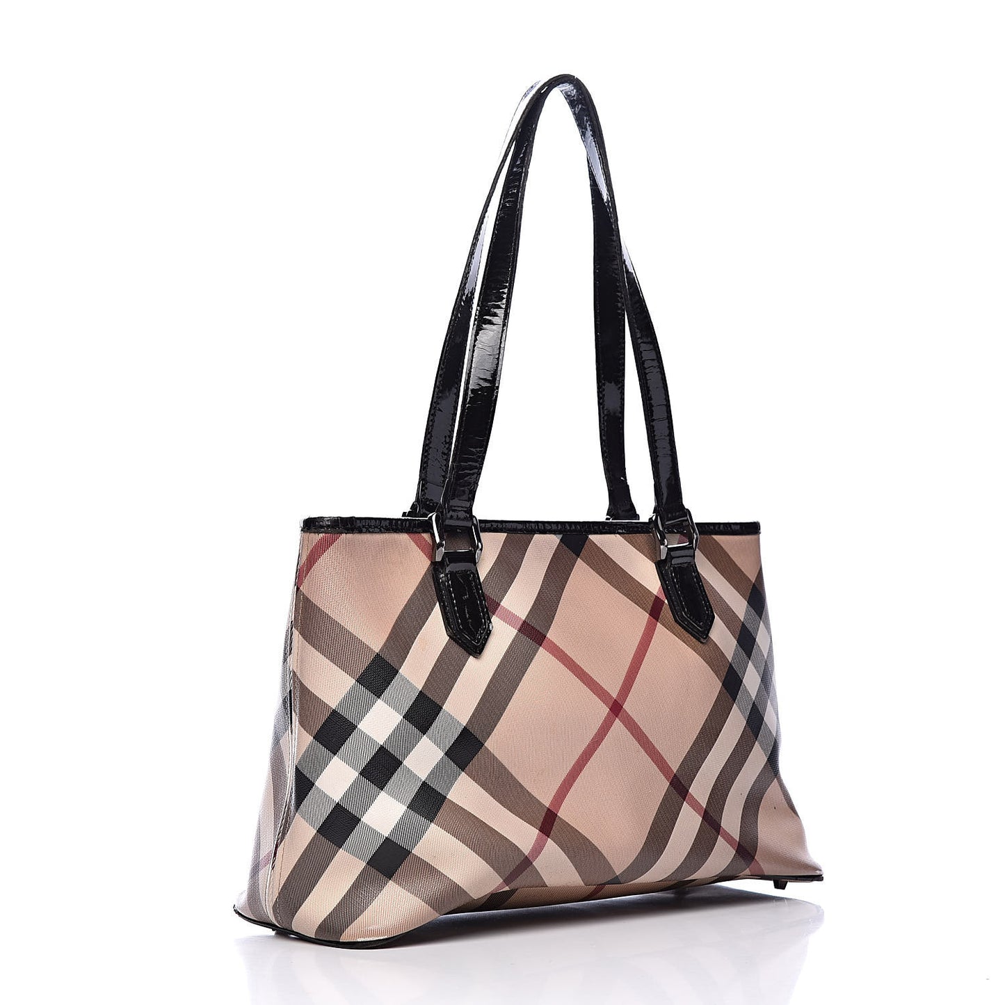 Patent Trim Nova Check Shopper Tote Black