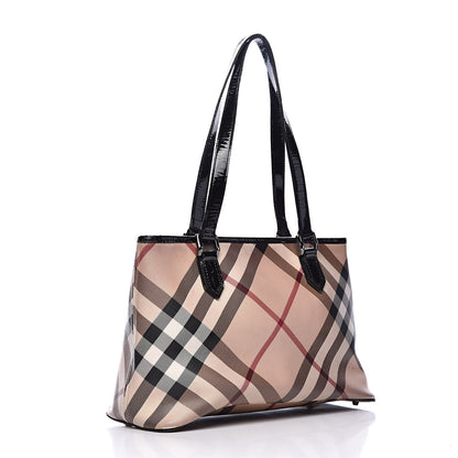 Burberry Patent Trim Nova Check Shopper Tote Black 3 of 23