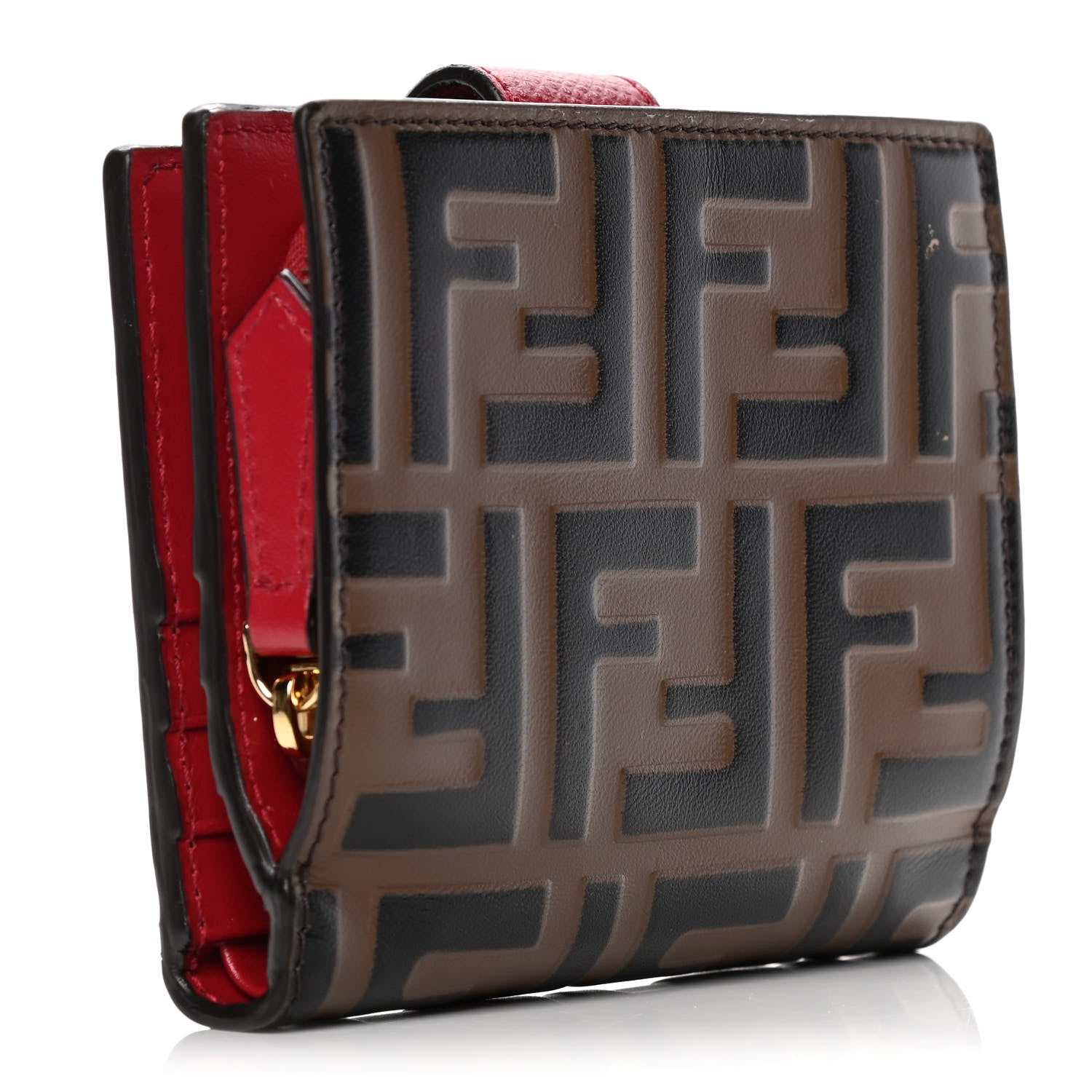 Fendi Vitello Cruise F is Fendi Bi-Color FF 1974 Embossed Compact Wallet Maya Black Fragola 3 of 9