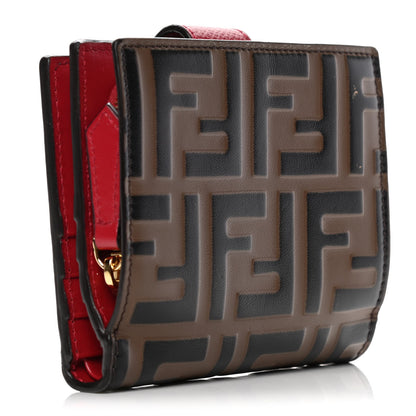 Fendi Vitello Cruise F is Fendi Bi-Color FF 1974 Embossed Compact Wallet Maya Black Fragola 3 of 9