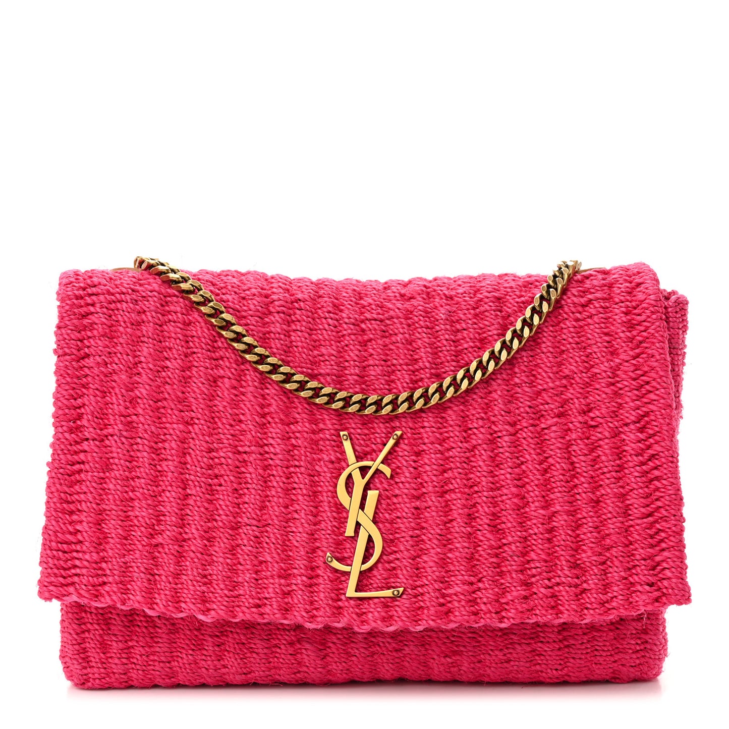 Raffia Medium Monogram Kate Satchel Pink Glow