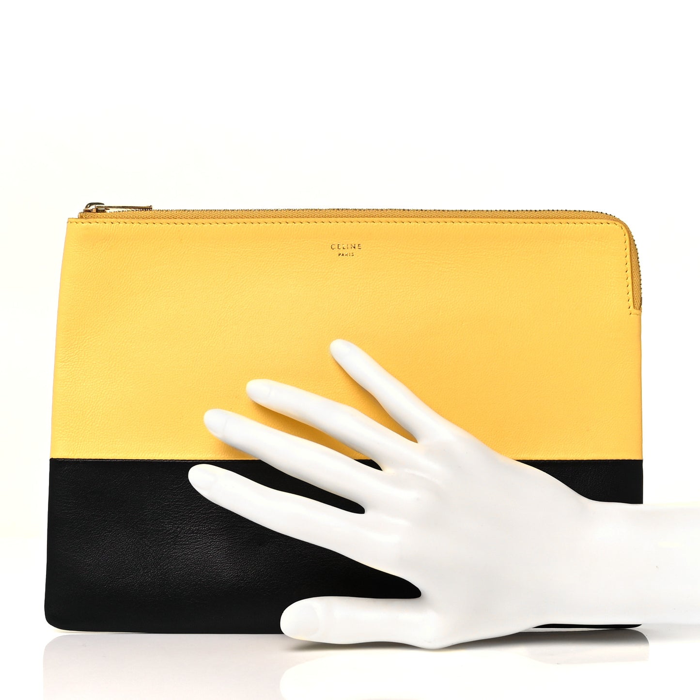 Lambskin Bi-Color Solo Clutch Pouch Sun Yellow Black