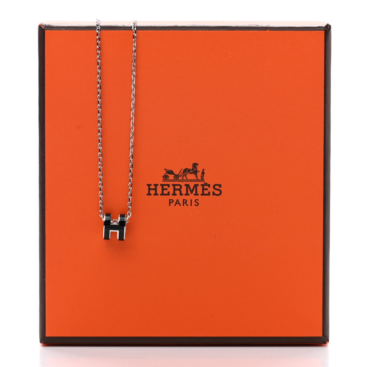 Lacquered Palladium Mini Pop H Pendant Necklace Black