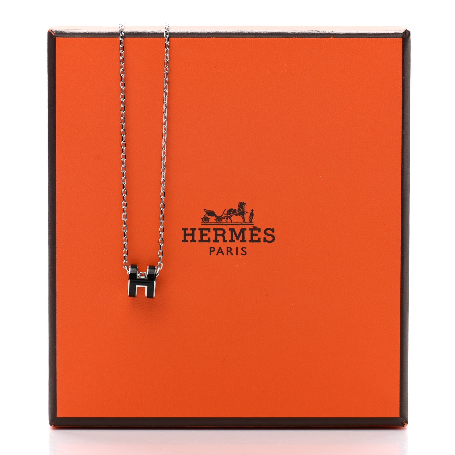 Hermes Lacquered Palladium Mini Pop H Pendant Necklace Black 7 of 7