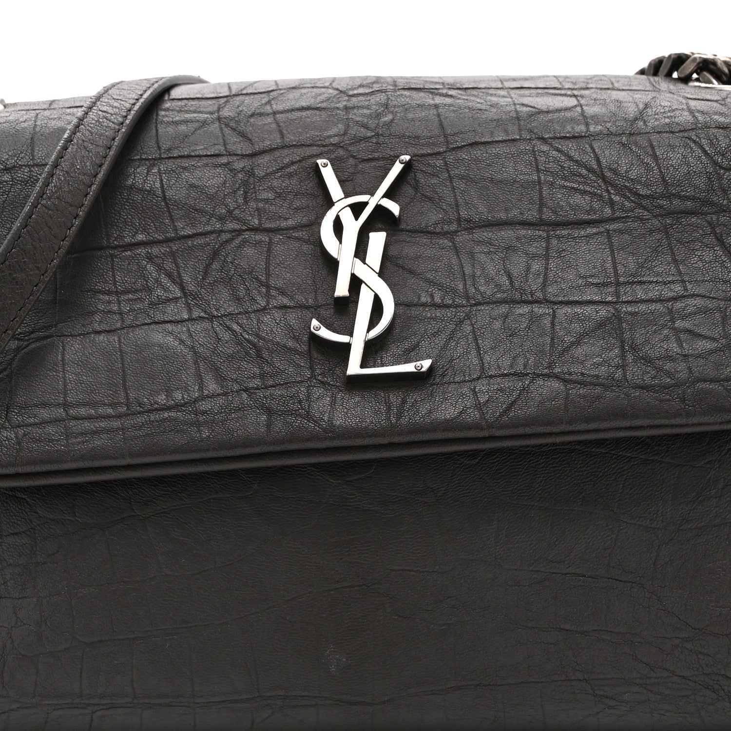 Saint Laurent Calfskin Crocodile Embossed Medium West Hollywood Monogram Fold-Over Earth 8 of 10