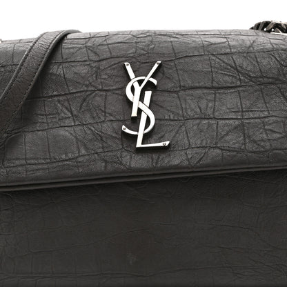 Saint Laurent Calfskin Crocodile Embossed Medium West Hollywood Monogram Fold-Over Earth 8 of 10