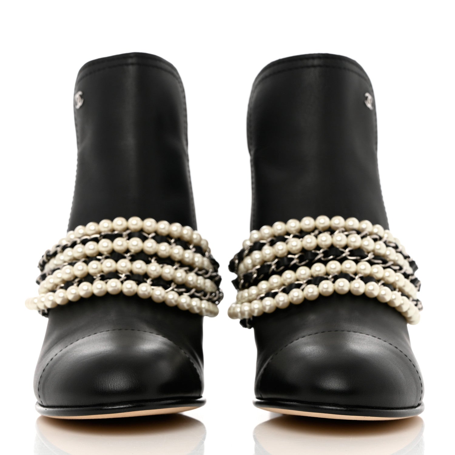 Chanel Calfskin Pearl Cap Toe Short Boots 40 Black 2 of 11