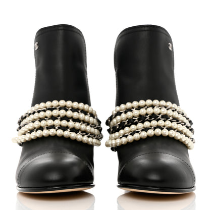 Chanel Calfskin Pearl Cap Toe Short Boots 40 Black 2 of 11