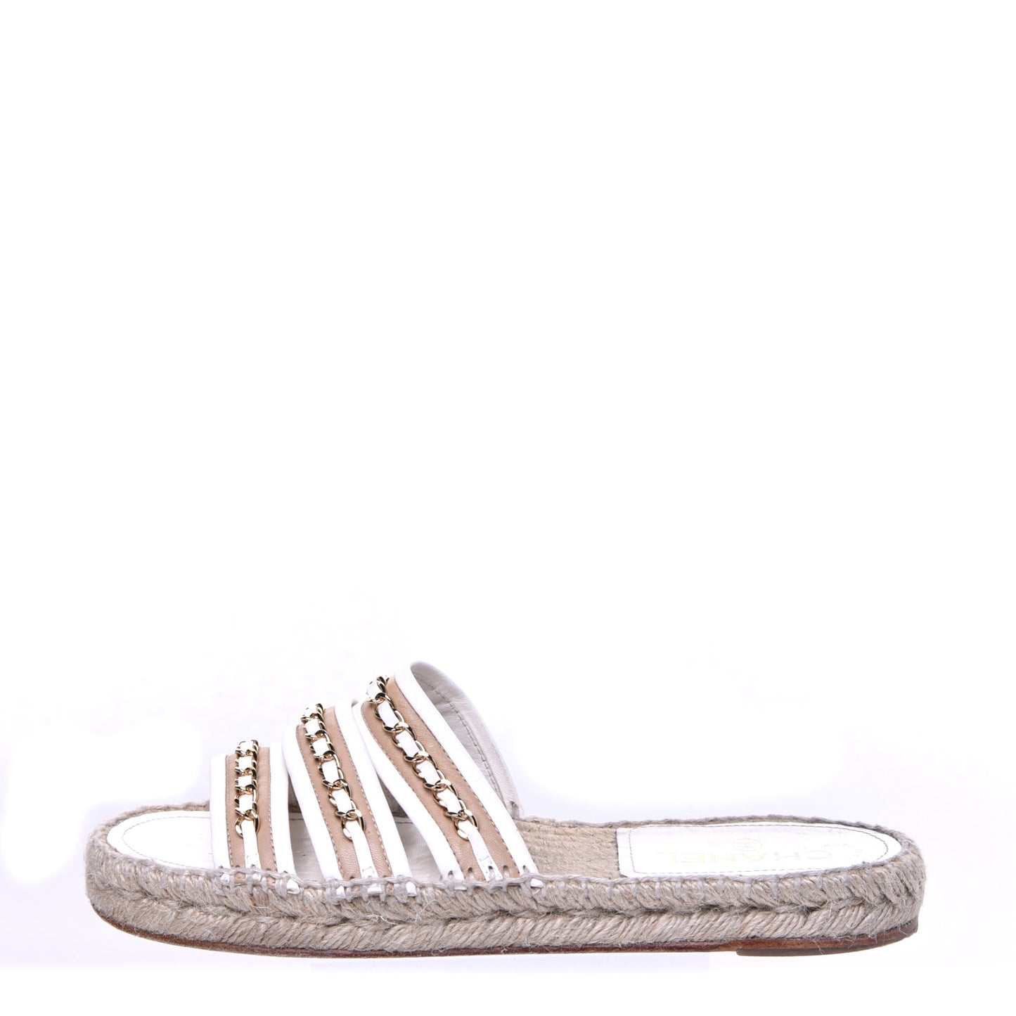 Lambskin Chain Espadrille Slip On Sandals 39 White