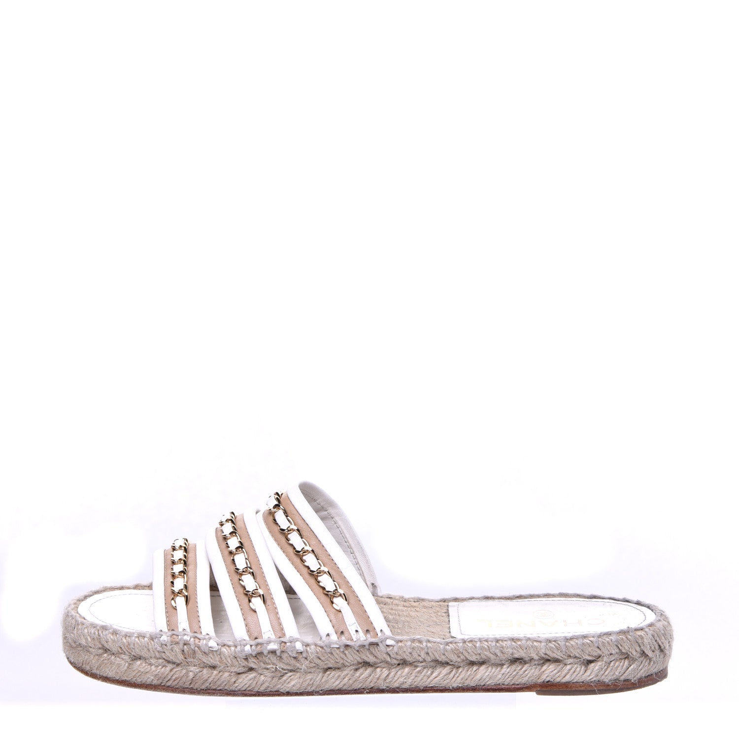 Chanel Lambskin Chain Espadrille Slip On Sandals 39 White 1 of 8
