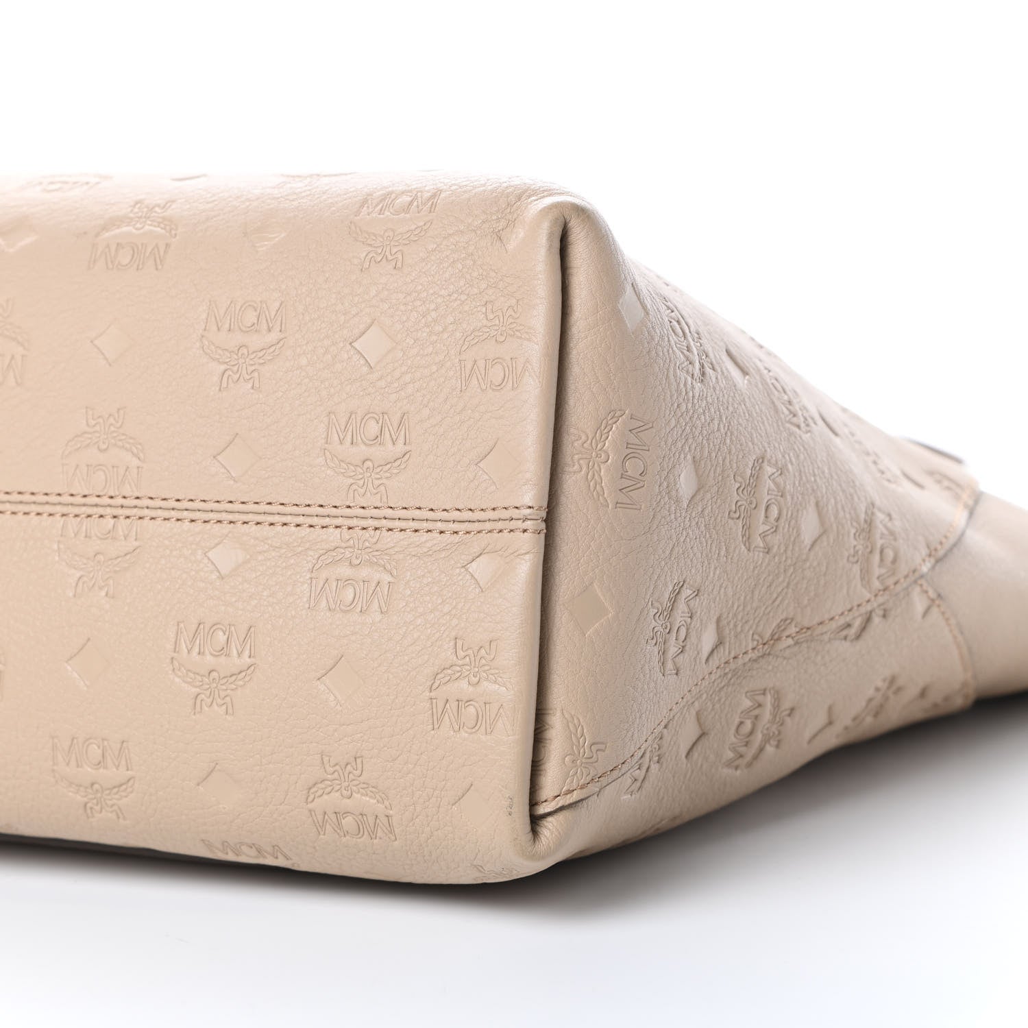 MCM Calfskin Ottomar Monogram Medium Klara Top Zip Tote New Beige 11 of 11