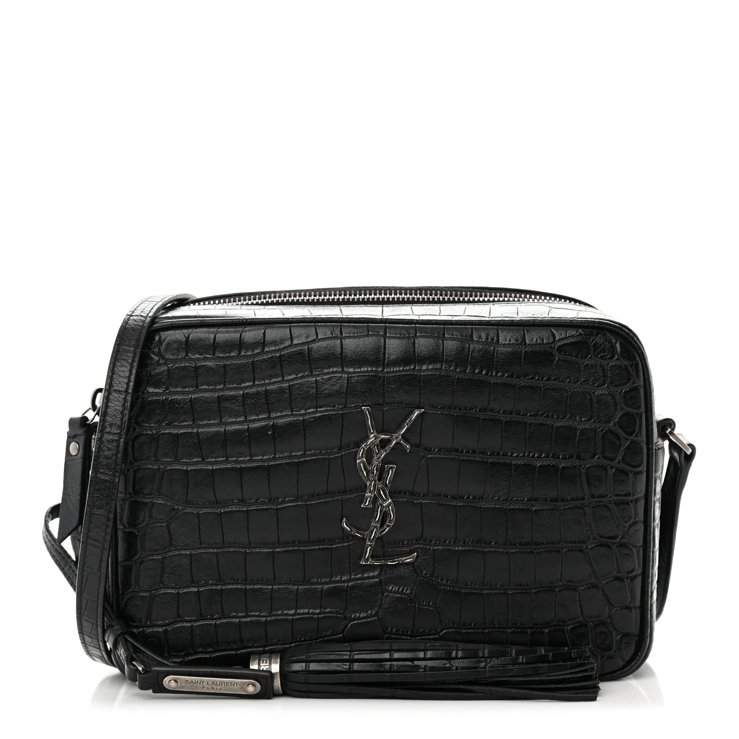 Saint Laurent Calfskin Crocodile Embossed Monogram Lou Camera Bag Black 1 of 11