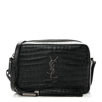 Saint Laurent Calfskin Crocodile Embossed Monogram Lou Camera Bag Black 1 of 11