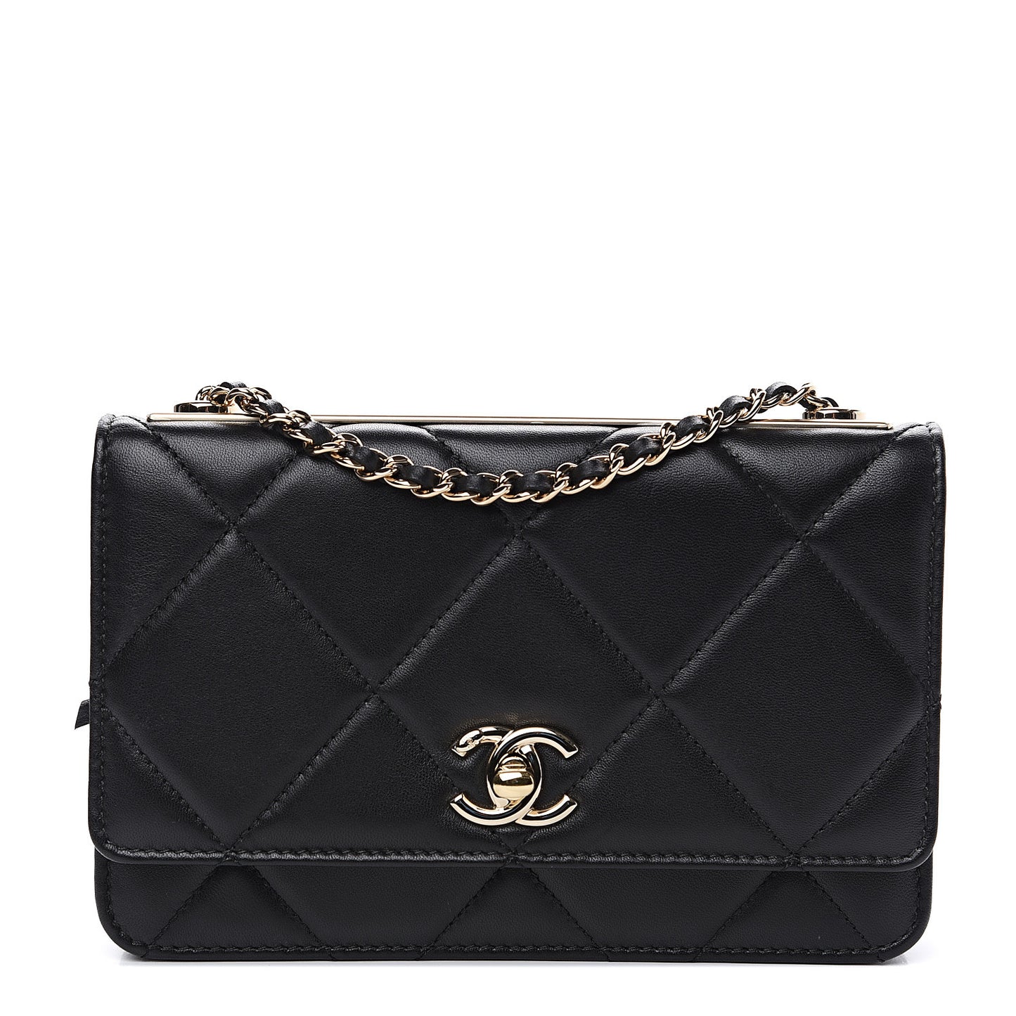 Lambskin Quilted Trendy CC Wallet On Chain WOC Black