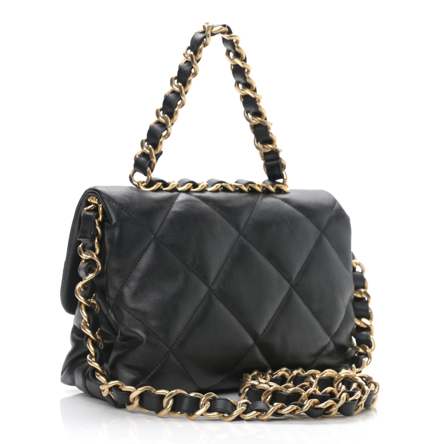 Chanel Lambskin Quilted Chain Top Handle Flap Black 2 of 9