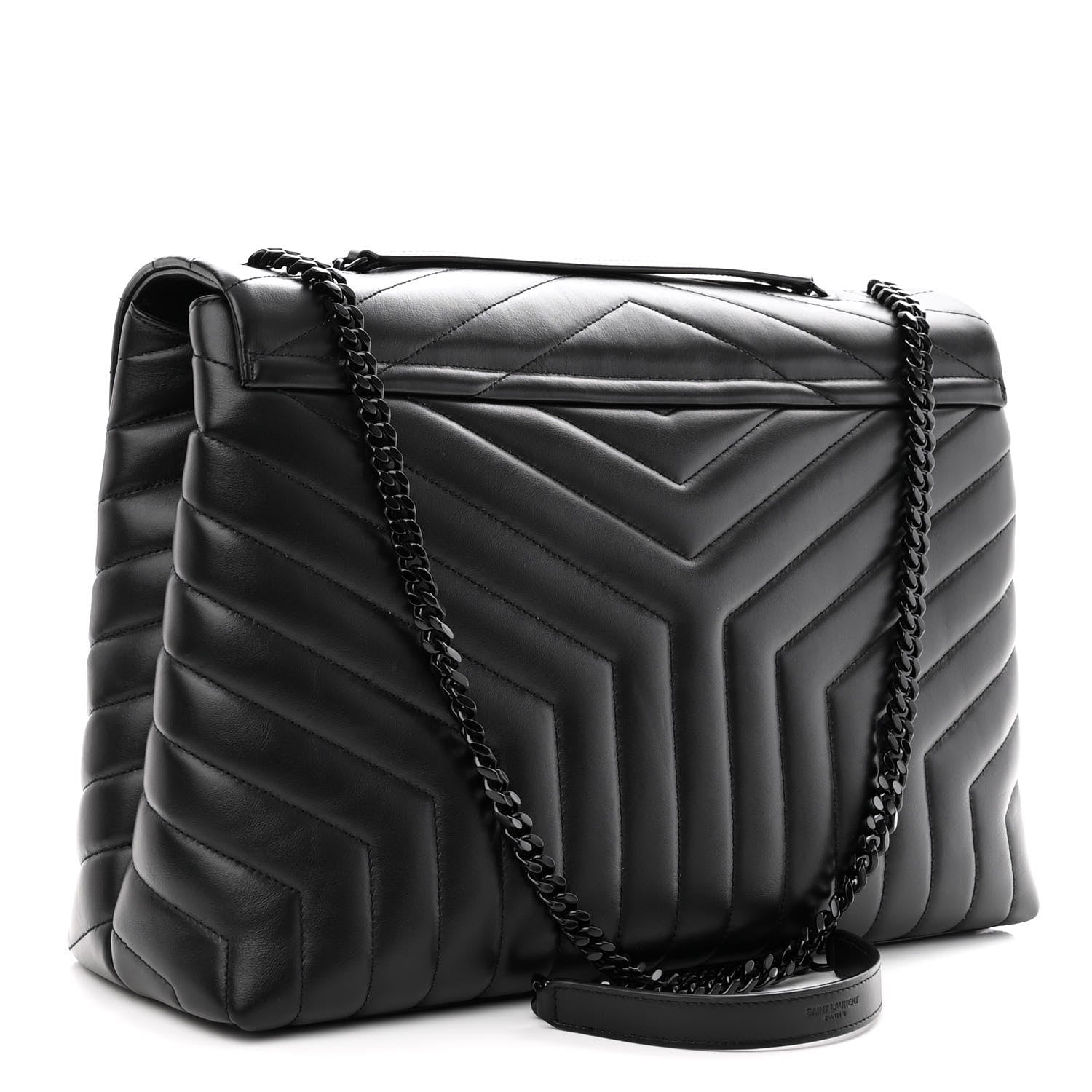 Saint Laurent Calfskin Y Quilted Monogram Monochrome Large Loulou Chain Satchel Black 3 of 10
