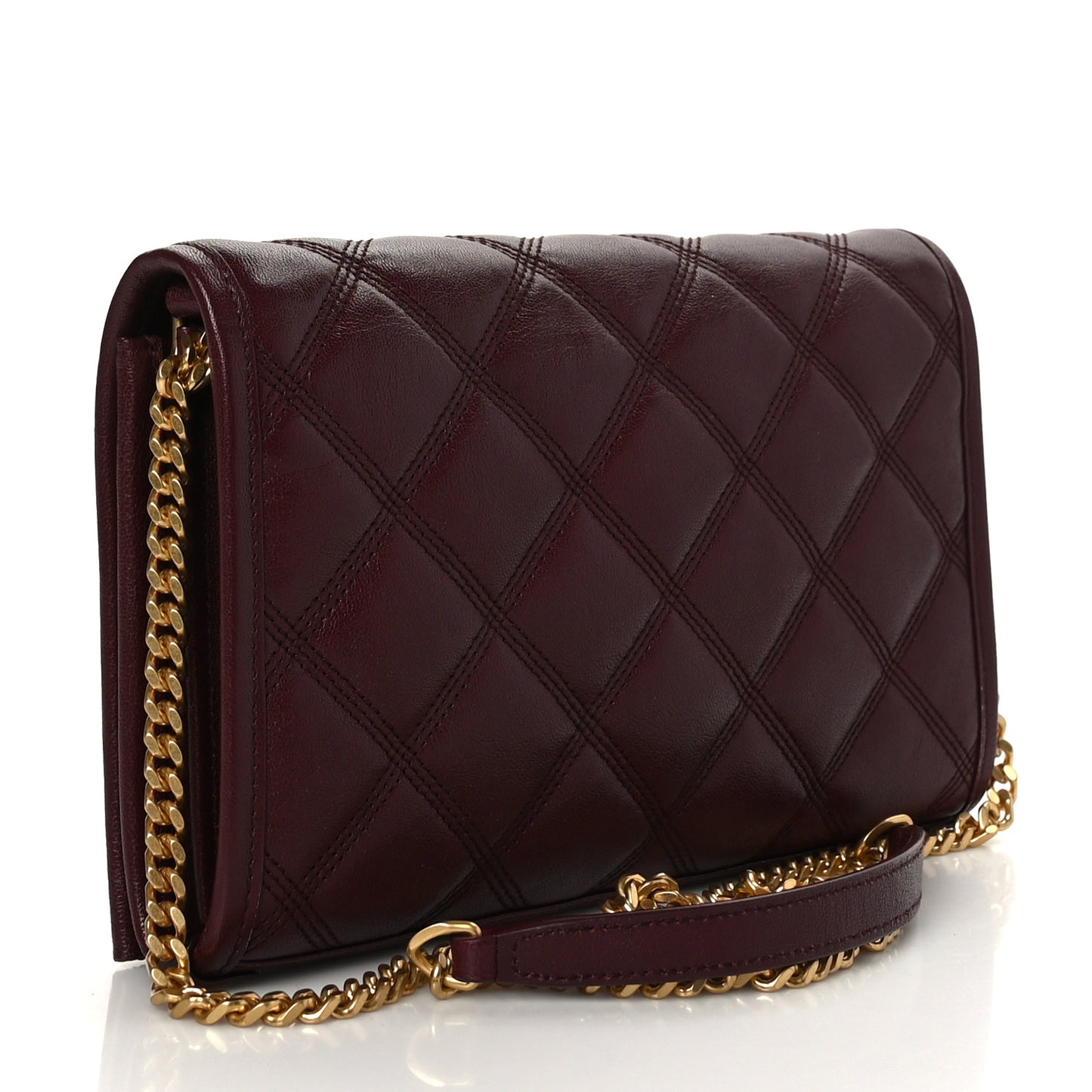 Lambskin Diamond Quilted Becky Chain Wallet in Burgundy