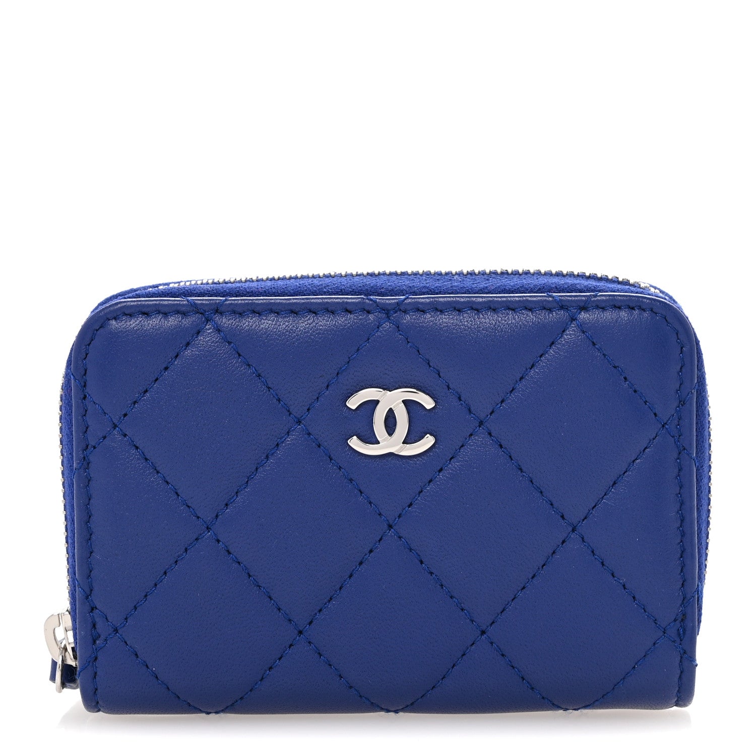 Chanel Lambskin Quilted Zip Around Coin Purse Wallet Blue 1 of 11