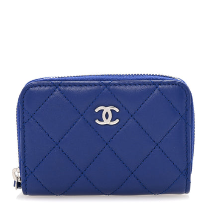 Chanel Lambskin Quilted Zip Around Coin Purse Wallet Blue 1 of 11