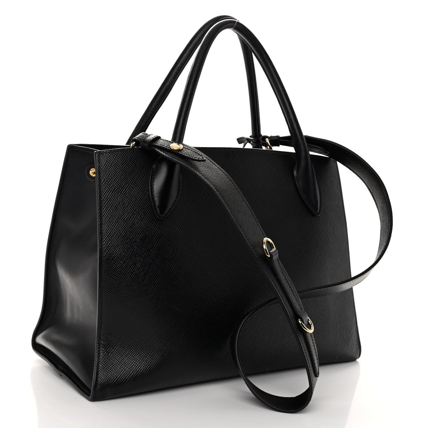 Prada Saffiano Cuir Calfskin Medium Monochrome Top Handle Tote Black 3 of 9