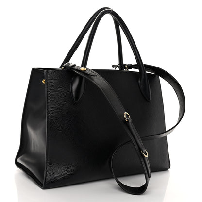 Prada Saffiano Cuir Calfskin Medium Monochrome Top Handle Tote Black 3 of 9