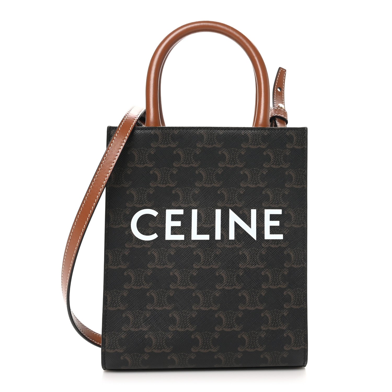 Celine Triomphe Canvas Calfskin Mini Vertical Cabas Tan 1 of 8