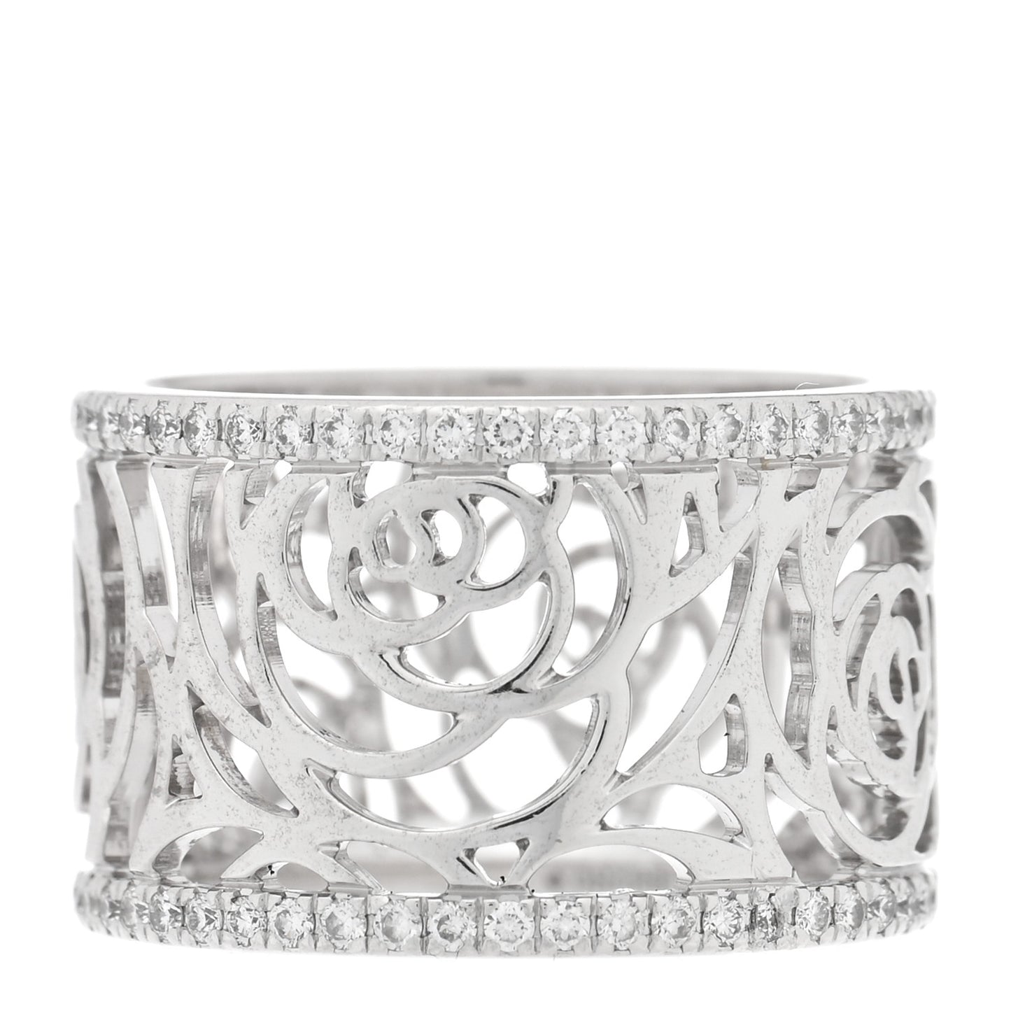 18K White Gold Diamond Camellia Ajoure Band Ring 51 5.75