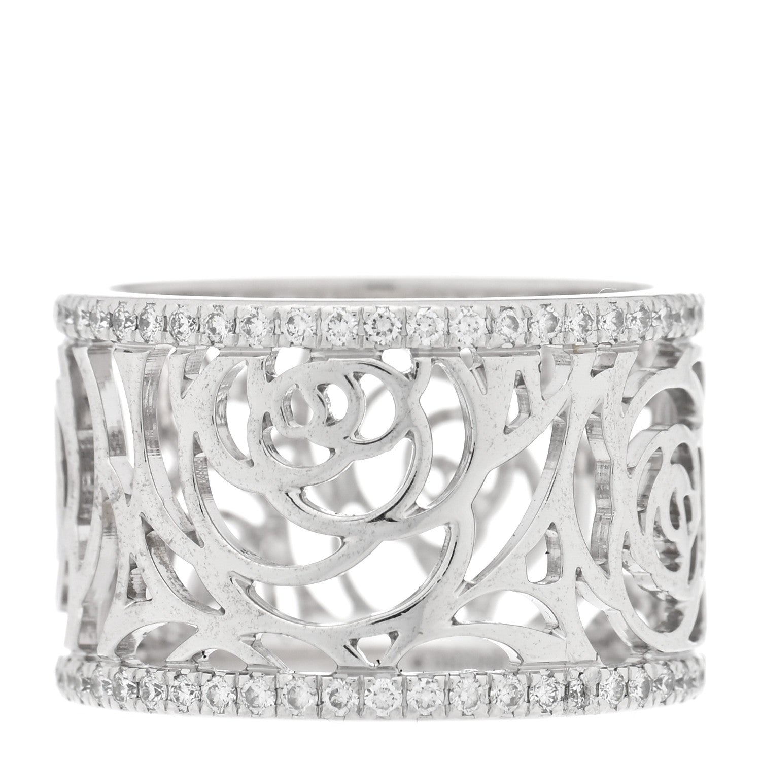 Chanel 18K White Gold Diamond Camellia Ajoure Band Ring 51 5.75 1 of 5