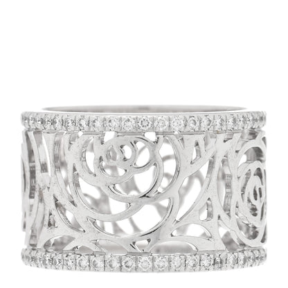Chanel 18K White Gold Diamond Camellia Ajoure Band Ring 51 5.75 1 of 5