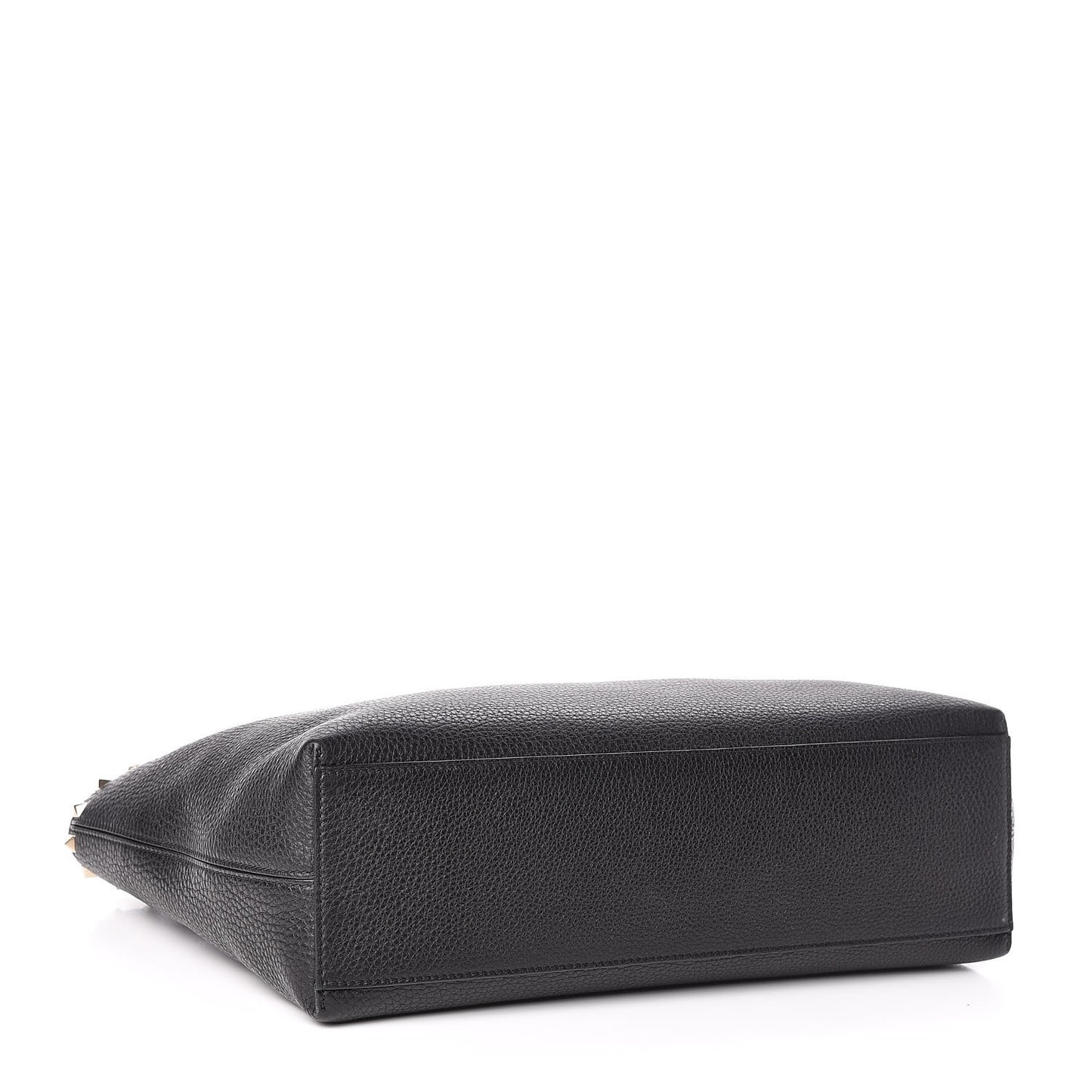 Grained Calfskin Small Rockstud Shoulder Tote Black