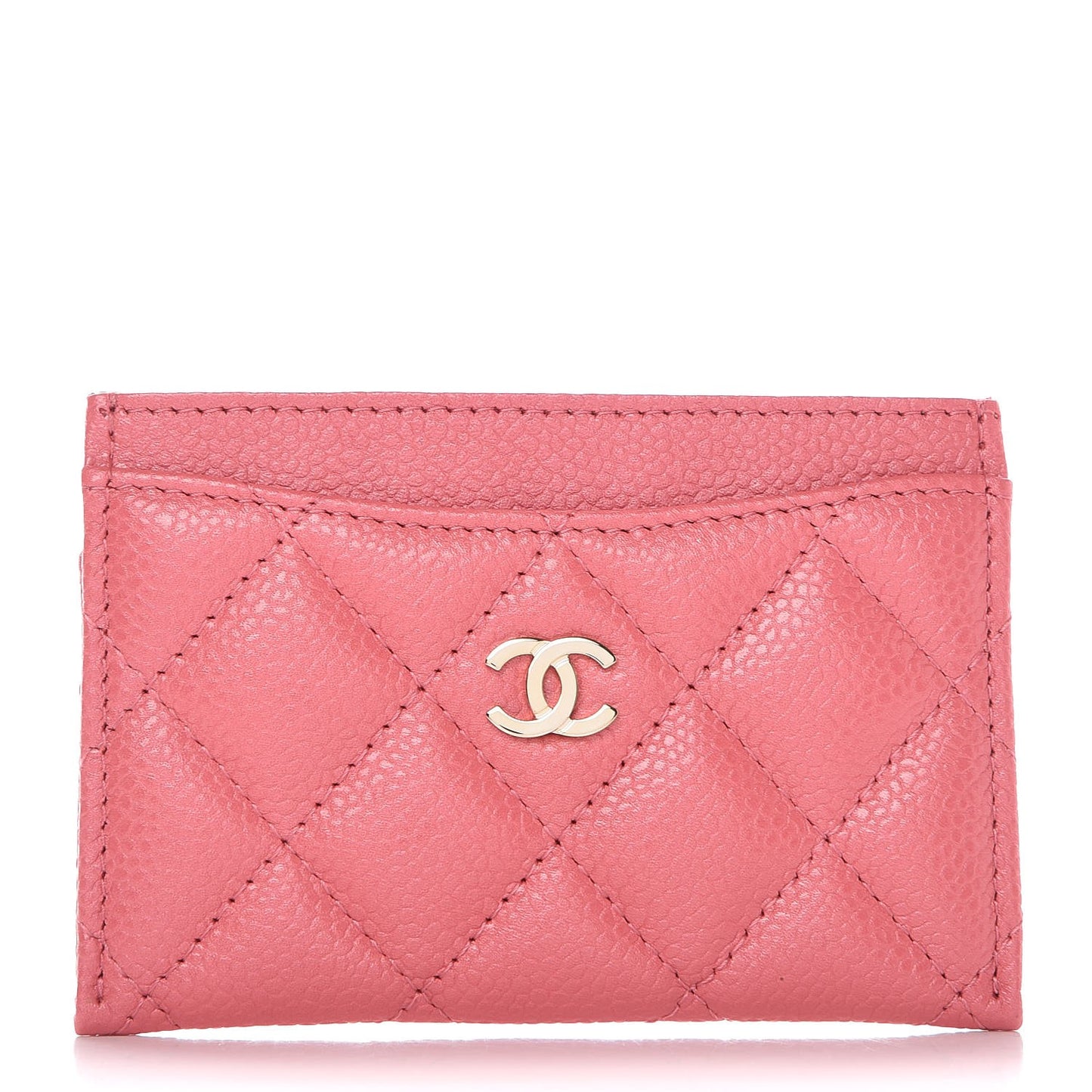 Metallic Caviar Quilted Card Holder Pink