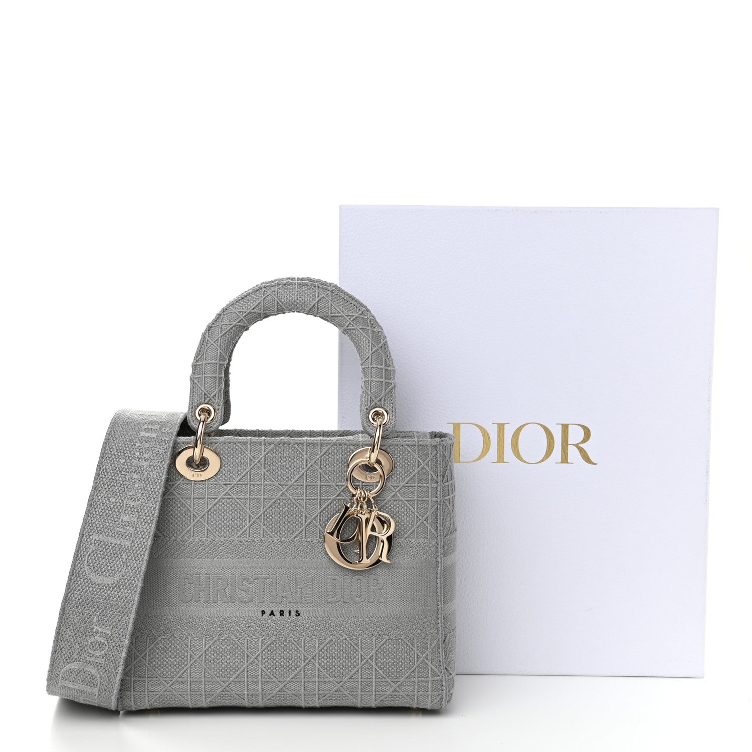 Christian Dior Canvas Embroidered Cannage Medium Lady D-Lite Gray 12 of 12