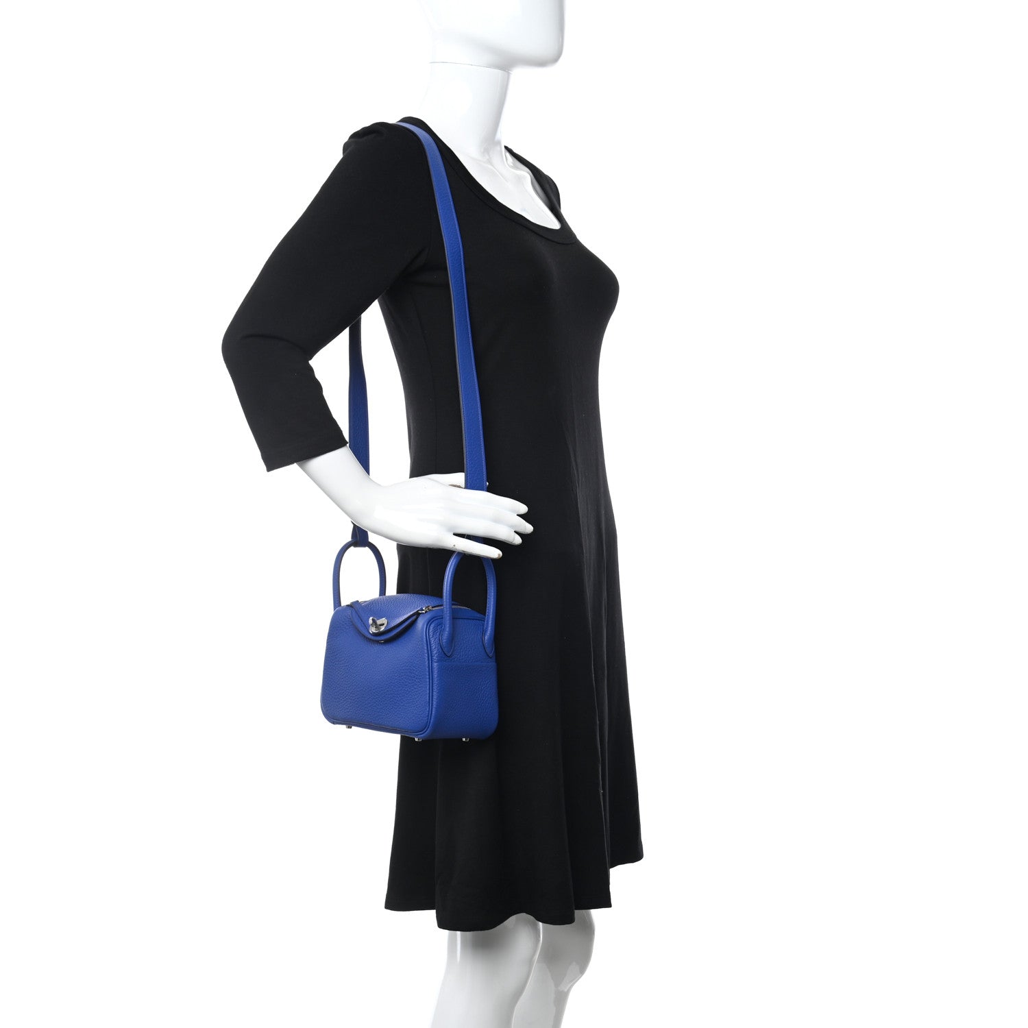 Hermes Taurillon Clemence Mini Lindy 20 Bleu Electrique 2 of 10