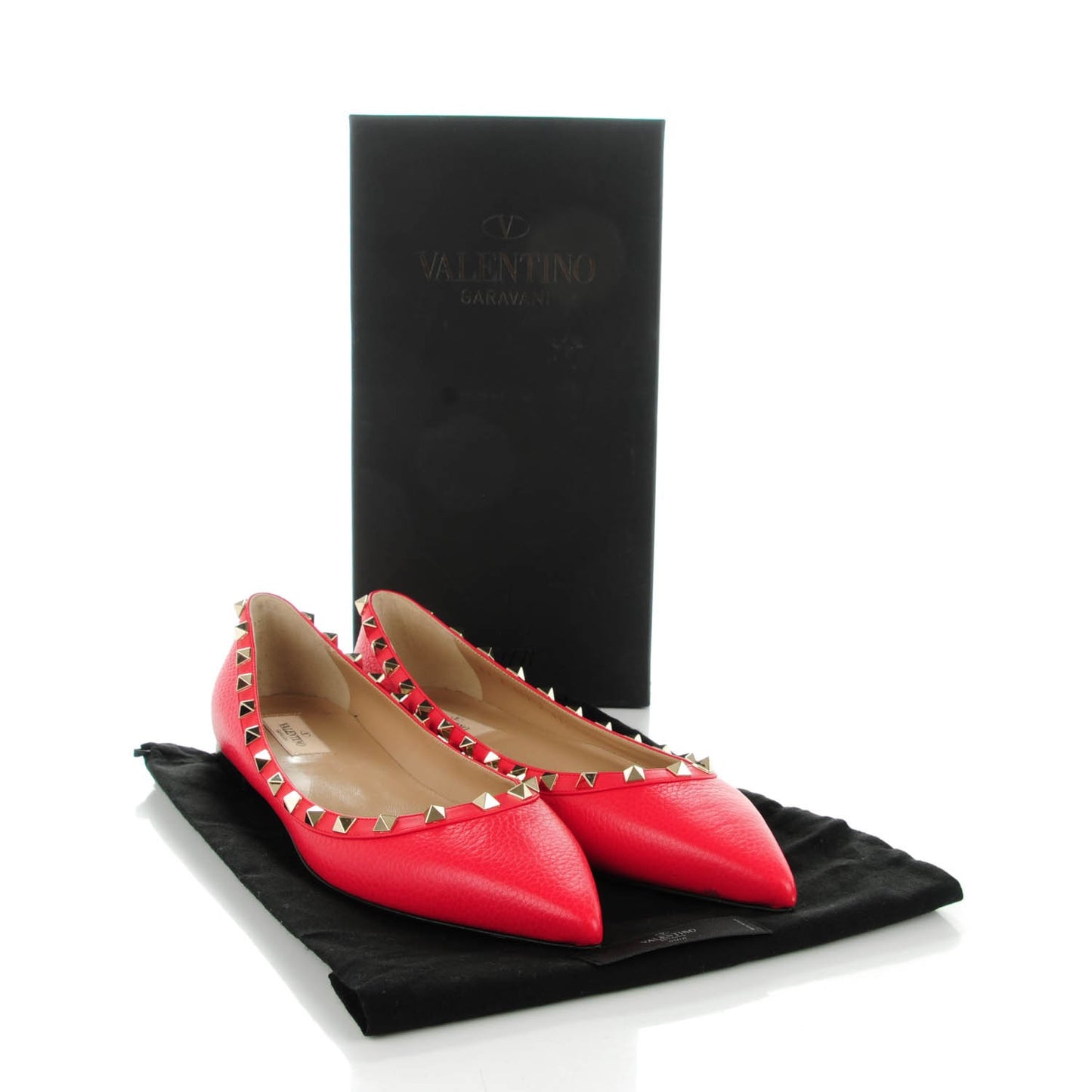 Pebbled Calfskin Rockstud Ballerina Flats 41.5 Rosso Valentino
