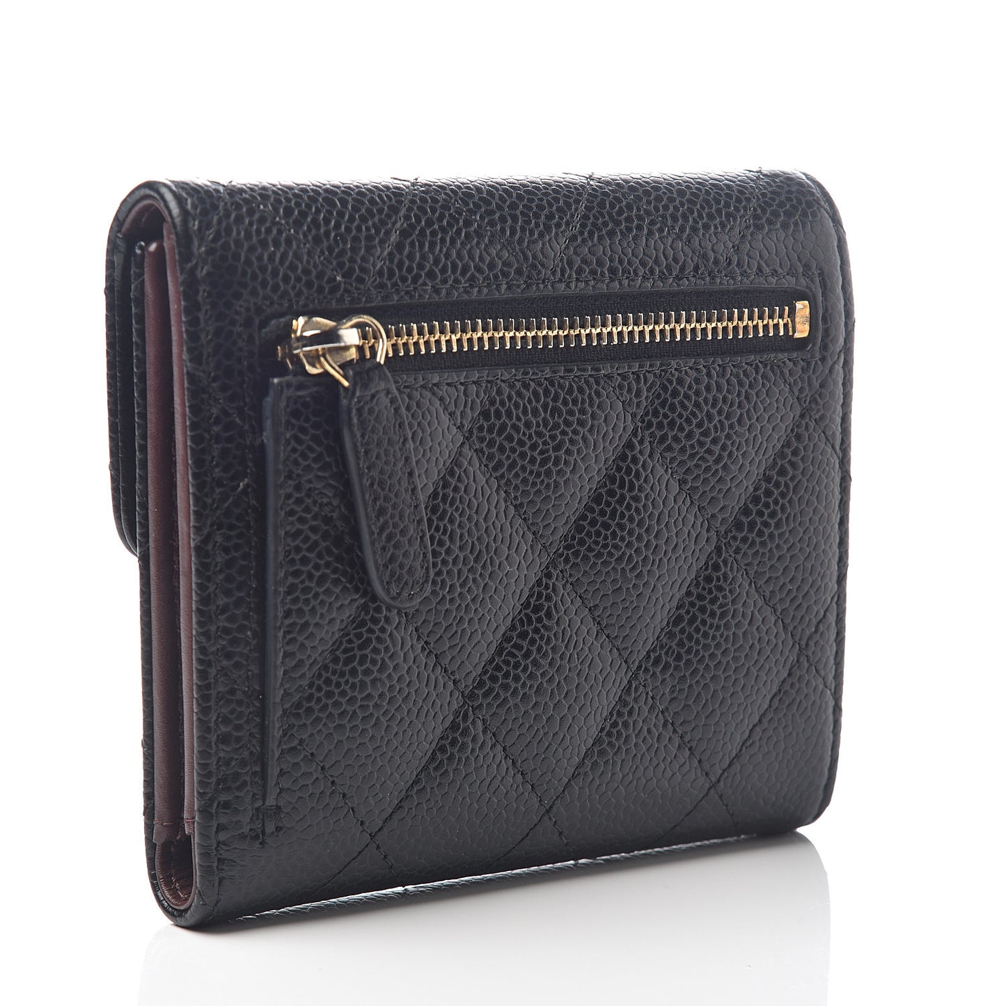 Caviar Quilted Compact Flap Wallet Black