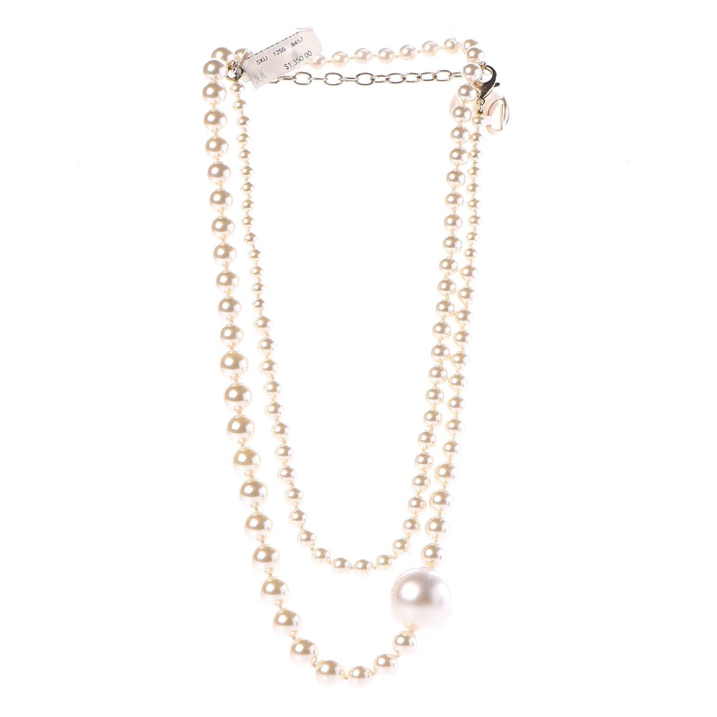 Graduated Pearl CC Long Necklace Light Gold